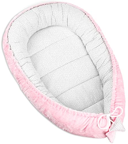 PIMKO Babynest 2seitig Plüsch nestchen für Baby Kuschelnest Babykokon für Säuglinge und Neugeborene Baby Nest für mädchen Junge Ultra-weich babybett - Rosa Plüsch