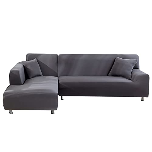 JIAN YA NA Sofabezug, dehnbar, Eck-Sofa-Bezug aus Polyester, dehnbar, für L-förmiges Sofa + 2 Kissenbezüge (Grau, 2-Sitzer + 3-Sitzer)