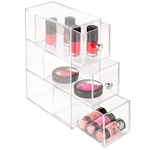 mDesign Aufbewahrungsbox für das Bad – Box mit 3 Schubladen aus Kunststoff für Make-up – Kosmetik Organizer für den Schrank, Wasch- und Schminktisch – durchsichtig