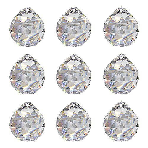 Kristall Set Antonia zum Aufhängen, 9 Kristallkugeln mit Rautenschliff 30% Hochbleikristall 20mm