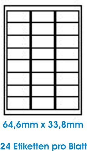 1200 STK. Selbstklebende HOCHGLÄNZENDE Weiße Etiketten permanent klebend Adressetiketten Etikettenformat 64.6x33.8mm, 50 Blatt DIN A4, 180g/qm, NUR geeignet für Inkjetdrucker (Tinte)