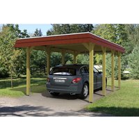 Skan Holz Walmdach-Carport Spreewald 345 cm x 589 cm Blende in Rot