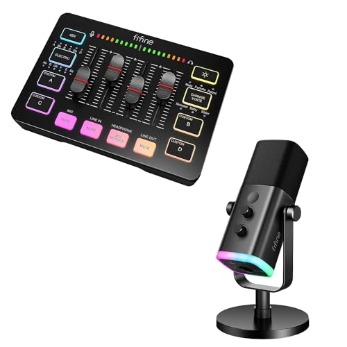 FIFINE XLR Streaming Mikrofon AM8 und Gaming Audio Mixer SC3, USB Dynamisch Microphone Gaming PC für Podcast Studio, Streaming RGB PC Mixer mit XLR Mikrofon Interface