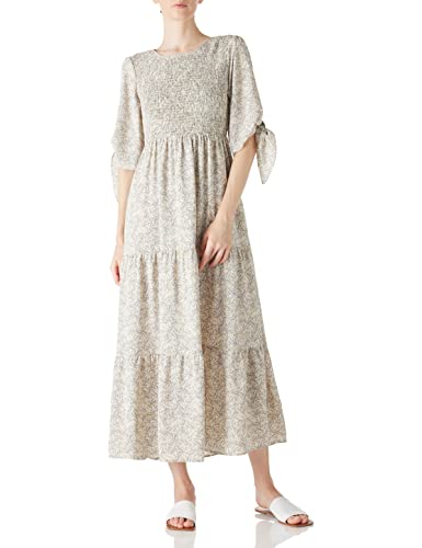 Amazon Brand find. Damen-Sommerkleid mit eleganten halben Ärmeln zum selbstbinden, Blumenmuster, Maxikleider, Khaki, Größe 3XL