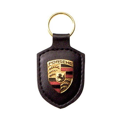 Porsche Crest Logo Black Leather Key Chain