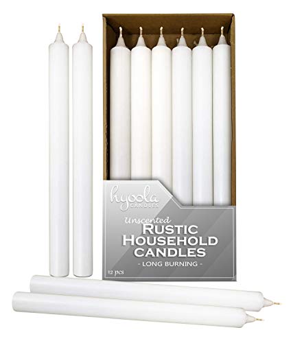 Hyoola 25 cm Stabkerzen - 12er Pack - Weiß - Unparfümierte Tafelkerzen - Kerzen Lange Brenndauer
