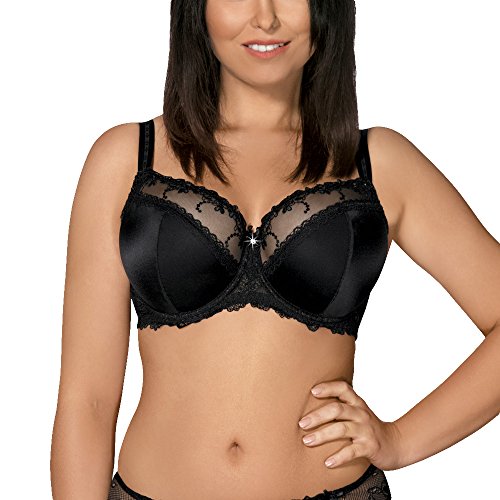 AVA 1030 Bügel BH Damen Dessous Stickerei Spitze Geblümt Regulierbar Setteil Top Qualität EU, schwarz,95F