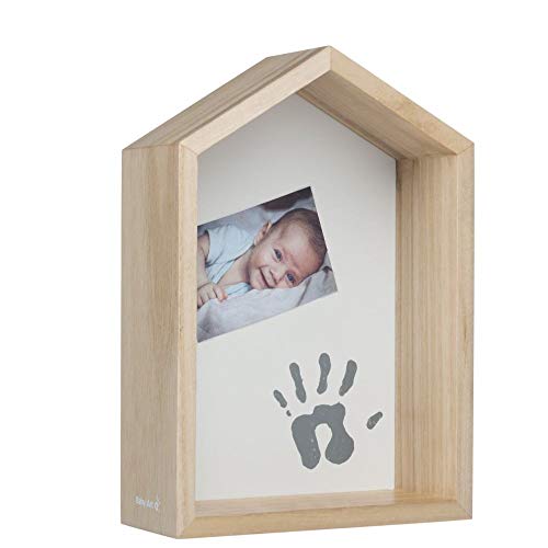 Baby Art Babyregal, Wandregal oder Schreibtischregal aus Holz, Dekoration für Kinderzimmer, personalisierbar, mit Pfotenabdruck-Set, natürliche Holzfarbe