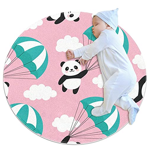 Kinder Krabbelmatte Pink Cloud Fallschirm Panda Runde weiche moderne Teppiche für rutschfeste Böden für Raumdekorationen 100x100cm
