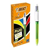 BIC 4 Farben Kugelschreiber Set 4 Colours Fluo, mit Highlight-Funktion, 12er Pack, Ideal für das Büro, das Home Office oder die Schule