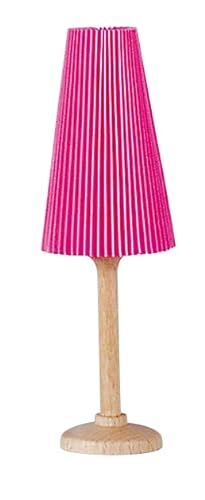 FADEDA Stehlampe mit gedrechseltem Holzfuß und Plisseeschirm in gelb und rosa, LxBxH in mm: 45x45x130. Für Krippen, Miniatur-, Hobby- und Modellbau, Puppenhauszubehör u. Modelleisenbahn.