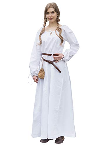 Battle-Merchant Mittelalter Kleid Ana Damen | Wikinger Kostüm Langarm bodenlang Baumwolle | LARP Gewandung (Weiß, S)