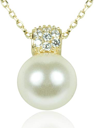 LUISIA® Filigrane Goldene Damen Halskette mit Perlen-Anhänger - 925 Silber Schmuck mit Zirkonia