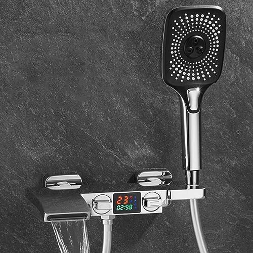 Badewannenarmatur mit Handbrause Wasserfall Digitalanzeige Messing Badarmatur Badewannenarmatur-Chrom