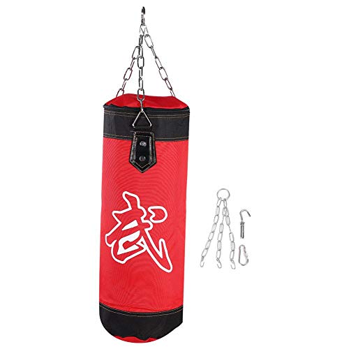Das Neue Boxsandbeutel Hängende Leinwand Boxsandsack Training Boxhaken Kick Sandsack Hohlmodell mit Eisenkettenhaken Sicherheitsschnalle(1 m-Rot)