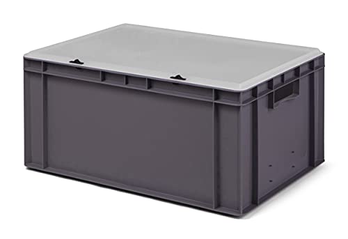 Design Eurobox Stapelbox Lagerbehälter Kunststoffbox in 5 Farben und 16 Größen mit transparentem Deckel (matt) (grau, 60x40x28 cm)
