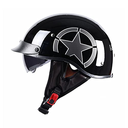 Retro Motorrad Halbhelme Jethelme Roller Scooter Mofa Helm mit Eingebaute Sonnenbrille für Herren Damen DOT/ECE-Zulassung Alle Jahreszeiten F,M