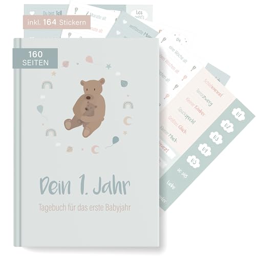 mintkind® Babyalbum "Dein erstes Jahr" + Sticker Set in Mint I Baby Fotoalbum I Geschenke zur Geburt I Babytagebuch