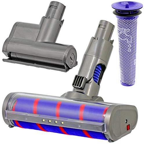 SPARES2GO Weicher Rollbürstenkopf für Hartböden, Mini-Turbinen-Werkzeug + Filter, kompatibel mit Dyson SV03 SV04 SV05 SV06 Staubsauger