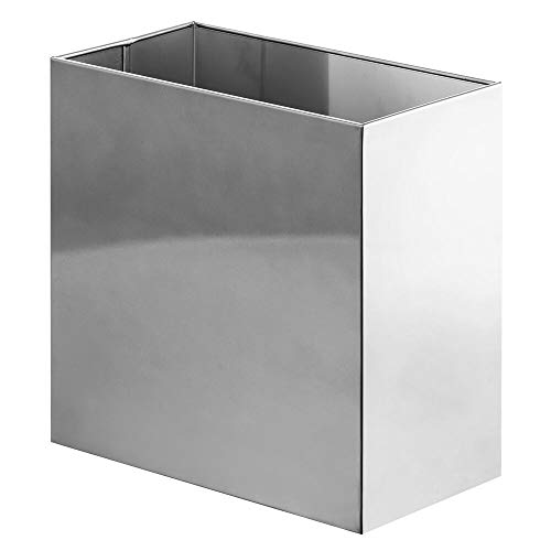 mDesign rechteckiger Mülleimer – kompakter Abfalleimer für Bad, Büro und Küche mit ausreichend Platz für den Müll – Papierkorb aus Metall – silberfarben