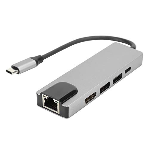 Heayzoki USB-C-Hub-zu-HDMI-Adapter, 5-in-1-USB-C-Hub-zu-HDMI-Adapter 4K Typ-C-zu-Gigabit-Ethernet-RJ45-Erweiterungsport