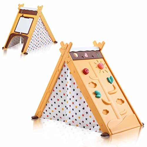 Baby Vivo multifunktionales 4in1 Kletterdreieck für Kinder klappbar - Mit Tafel Kletterwand mit Geräuschen Vorhängen Tisch - Malen Basteln Klettern Lernen - Indoor Klettergerüst Spielzeug