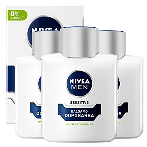 Nivea Men Sensitive Aftershave-Balsam Extra sanft After Shave Herren mit Kamille und Vitamin-Extrakt und Bartbalsam, empfindliche Haut, 3 Flaschen à 100 ml