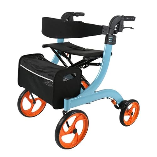 Rollator s ，Wheelchair， Medical Rehab for Seniors，Old People，Transport Rollator with Seat and Wheels Folding and Transport Chair， Blue Outdoor