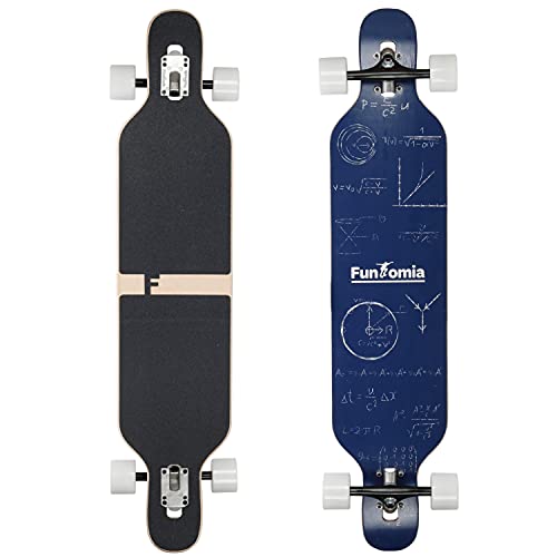 FunTomia Longboard Skateboard Drop Through Cruiser Komplettboard mit Mach1 High Speed Kugellager T-Tool mit und ohne LED Rollen (Flex-3 von 25 bis 60kg - Farbe Mathe)