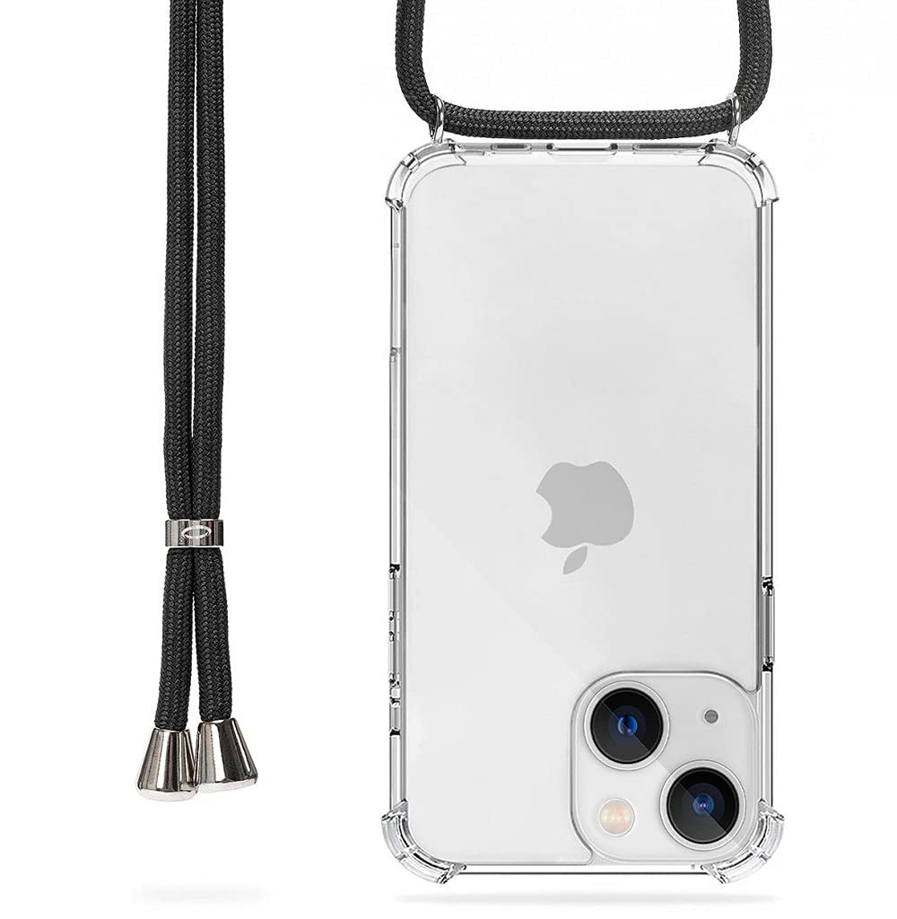 Trop Saint® Handy Hülle mit Band für iPhone 13 Mini - Handykette Seil Schnur mit Case zum Umhängen - Schwarz