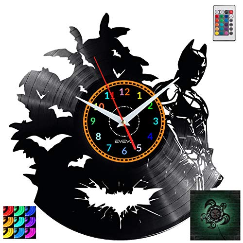 EVEVO Batman Wanduhr RGB LED Pilot Wanduhr Vinyl Schallplatte Retro-Uhr Handgefertigt Vintage-Geschenk Style Raum Home Dekorationen Tolles Geschenk Uhr