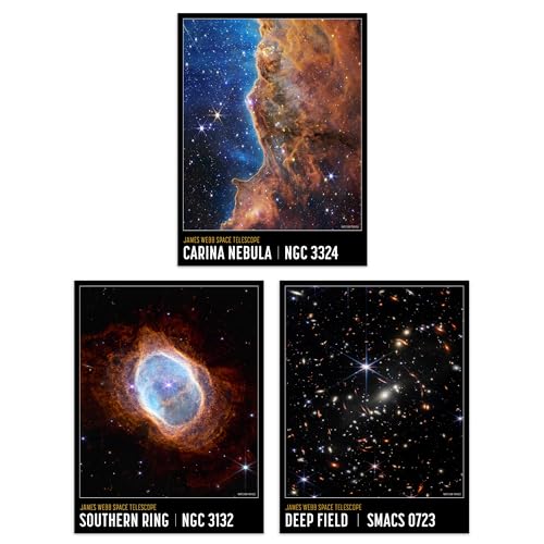 Pack of 3 NASA James Webb Space Telescope Images Cosmic Cliffs Carina Nebula Southern Ring Nebula Deep Field Unframed 18X24 Inch Wall Art Living Room Prints Set