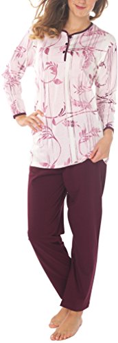 Damen Langarm Pyjama Schlafanzug Baumwolle Knopfleiste DW528B 40/42