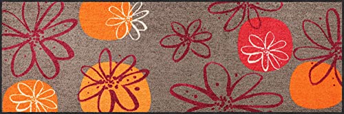 Erwin Müller Fußmatte, Schmutzfangmatte, Fußabtreter rutschhemmend, Blumenmotiv braun-rot, Größe 60x180 cm - robust, langlebig, pflegeleicht, für Fußbodenheizung geeignet (weitere Farben, Größen)