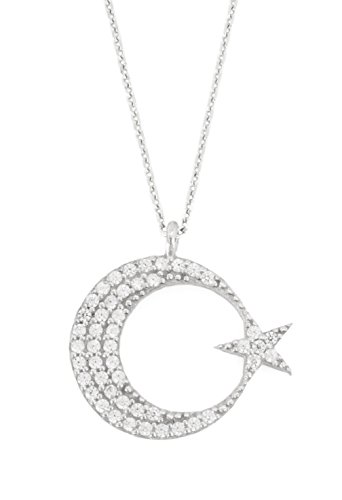 Remi Bijou - 925 Sterling Silber - Wunderschöne Halskette Kette Anhänger Zirkonia Strass Stern Ay Yildiz Mond Star Crescent