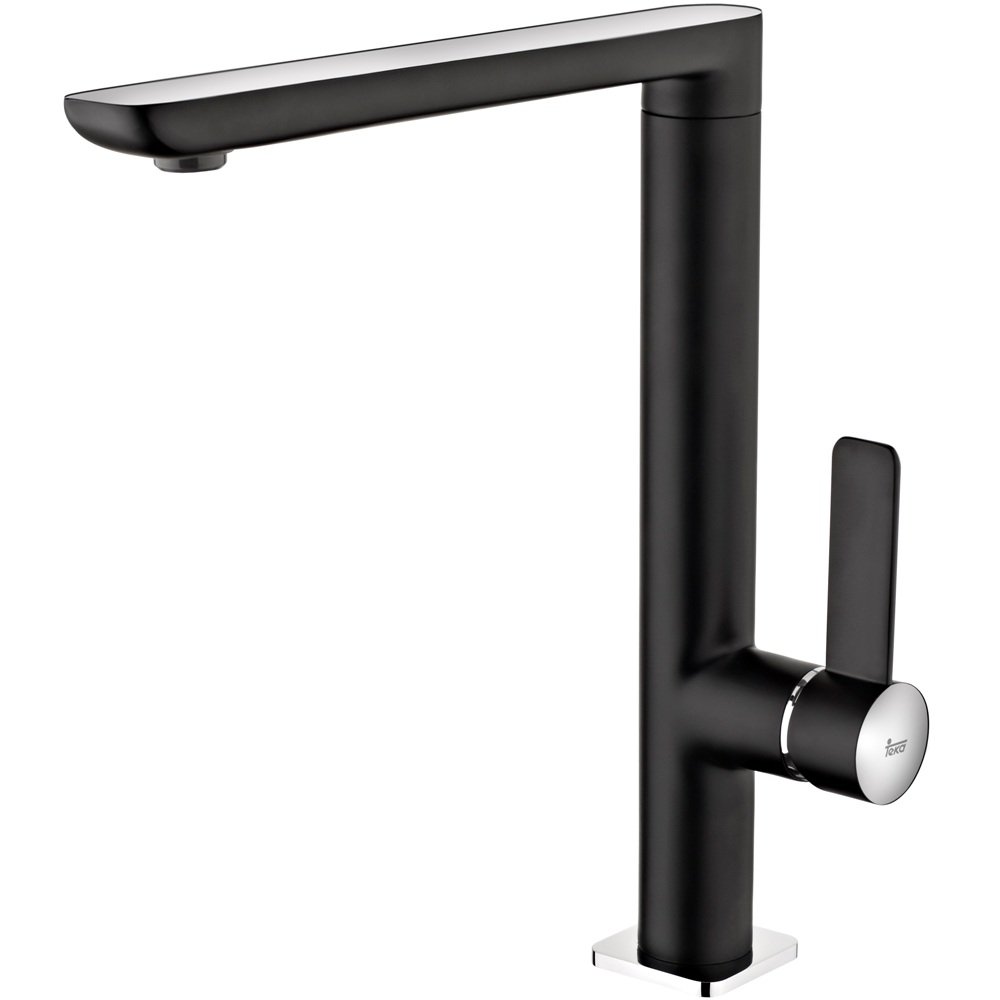 GRIFO FO 915 NC NEGRO Monomando de acabado en cromo y negro, elegante diseño minimalista, caño alto y giratorio.