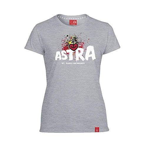 ASTRA St. Pauli-Brauerei Damen T-Shirt grau, Damen-Bekleidung, Bier zum Anziehen als T-Shirt Print, mit dem St. Pauli-Brauerei-Logo, Geschenk-Idee für Frauen (XL)