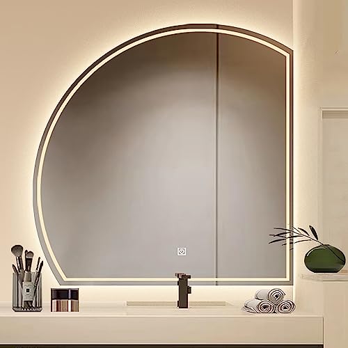Wandspiegel für Badezimmer, moderner LED-Wandspiegel mit Halbkreis-Design, beschlagfrei, dimmbar und sicher – perfekt für Make-up und Heimdekoration, 90 cm, RightCut