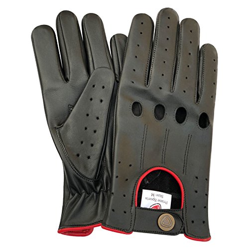 Prime 507 Echtleder-Handschuhe für Herren, qualitativ hochwertig, weich, ohne Futter, zum Autofahren, Retro-Stil, in 10 Farben erhältlich, Herren, Black(red piping)