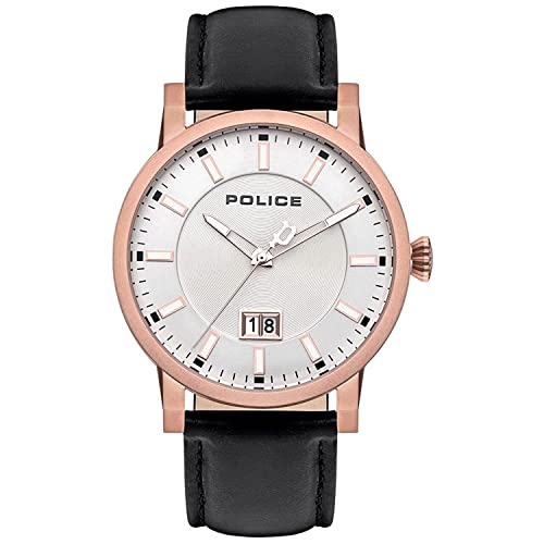 Police Unisex Erwachsene Analog Quarz Uhr mit Leder Armband PL15404JSR.04