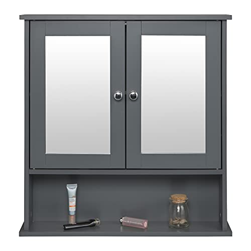 eSituro SBP0059 Spiegelschrank Badspiegel Hängeschrank mit Türen Wandschrank Badschrank Grau BHT ca: 56x58,3x13cm