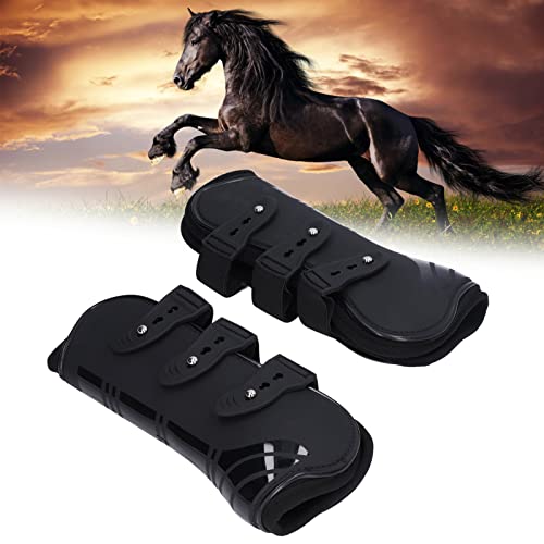 Nofaner Pferde-Sehnen-Gamaschen, 2 Stück Pferdebein-Gamaschen PU-Neopren-schützende verstellbare Pferde-Sicherheitsstiefel für Sehnen, sicherer Beinschutz(L-Schwarz)