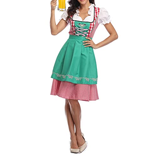 Lipeed Dirndl Damen Midi Oktoberfest Trachtenkleid, Oktoberfest Damen Outfit, Dirndl Kleid mit Schürze Maid Uniform Anzug, Kostüm-Set perfekt Fasching Karneval Oktoberfest