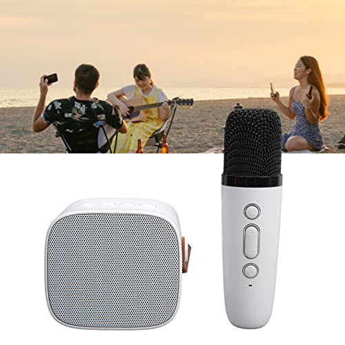 FOLOSAFENAR Mini-Karaoke-Maschine, Kabelloser Mini-Handheld-Bluetooth-Lautsprecher mit Mikrofon, Tragbarer Weißer Bluetooth-Lautsprecher mit HiFi-Surround-Sound, für Heimparty, Reisen