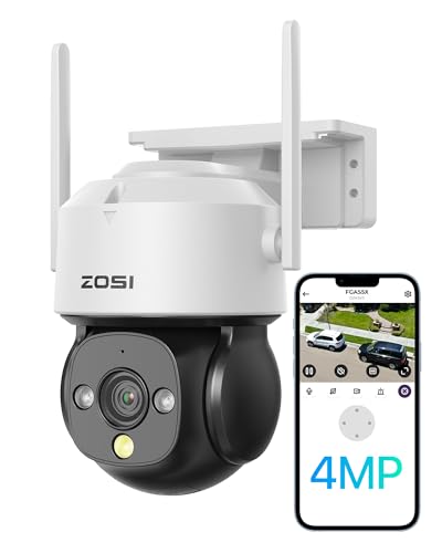 ZOSI 4MP Überwachungskamera Aussen WLAN, PTZ WiFi Dome Kamera überwachung Aussen, 360°/140° Schwenkbar, KI Personen-/Fahrzeug-/Haustiererkennung, 2 Wege Audio, Farbnachsicht