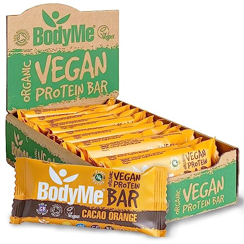 BodyMe Bio Vegane Protein Riegel | Roh Kakao Orange | 12 x 60g | Mit 3 Pflanze Proteine