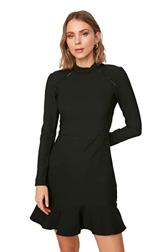 Trendyol Damen Black Lace Detailed Flywheel Business Casual Dress, Schwarz, 42 EU