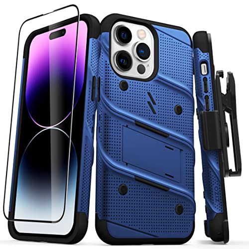 ZIZO Bolt Bundle Schutzhülle für iPhone 14 Pro Max (6,7) mit Displayschutzfolie, Kickstand Holster Lanyard – Blau
