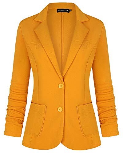 MINTLIMIT Damen Casual Arbeit Büro Notch Revers Seitentaschen Blazer Suit Jacke(Gelb,Größe XXL)