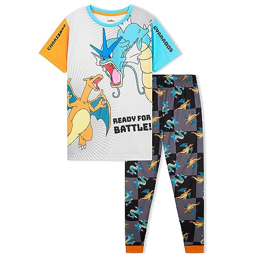 Pokemon Schlafanzug Jungen Pyjama Kinder 4-14 Jahre Sommer Winter Nachtwäsche Oberteil Kurz Pyjamahose Lang (Grau/Schwarz, 11-12 Jahre)